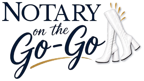 Notary on the Go-Go mobile notary logo with white go-go boots